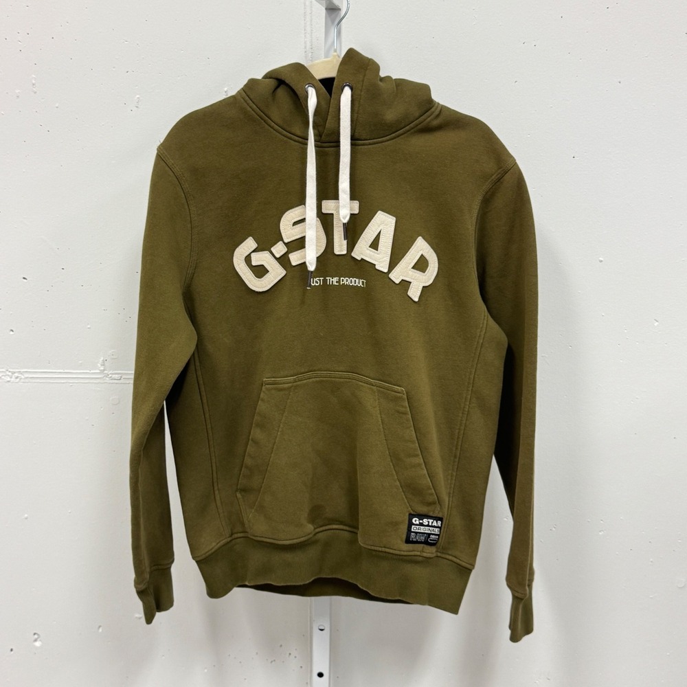 G-Star Raw Mens Olive Green Logo Fleece Hoodie Sweatshirt Medium Streetwear